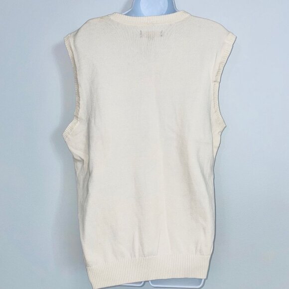 Club Room Mens L Sweater Vest Ivory Sleeveless Diamond Knit - Picture 6 of 10